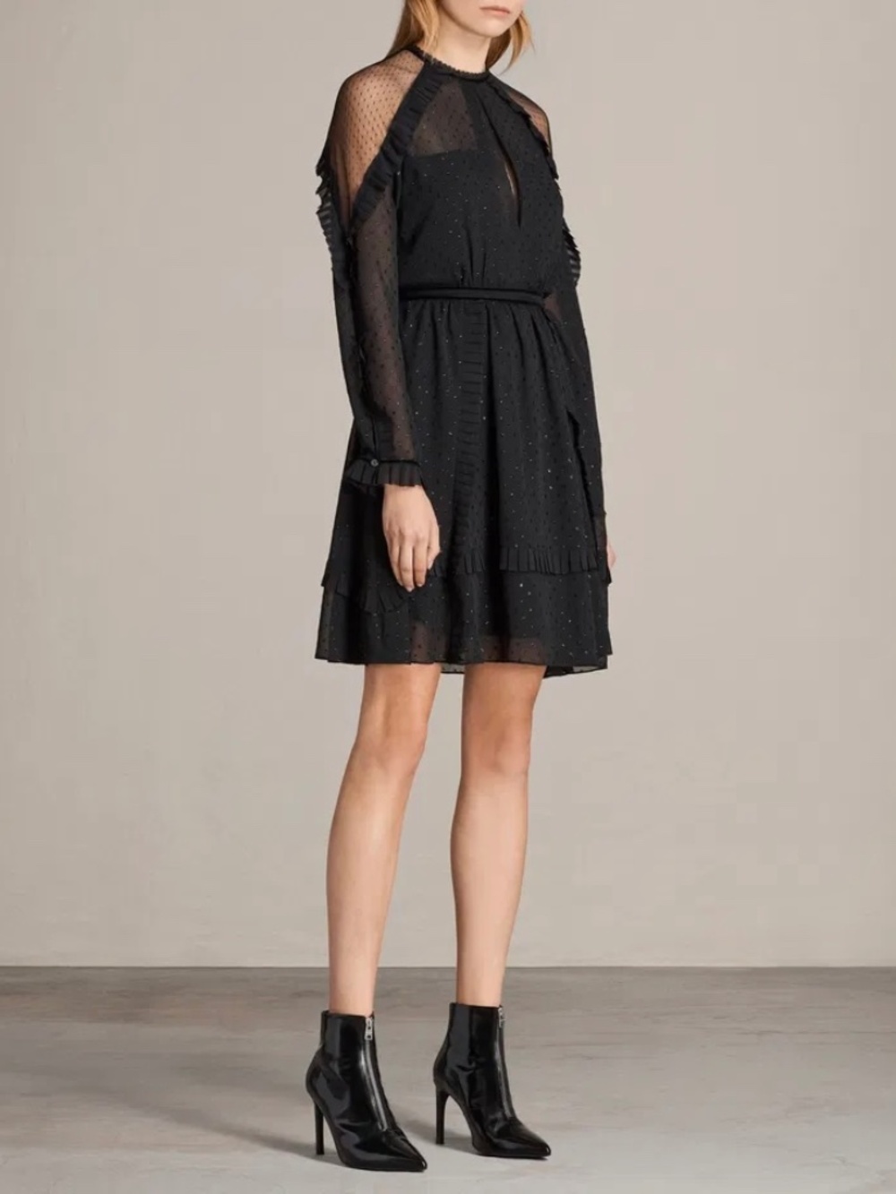 Allsaints Ivy Dress black mini lace polka dot 8